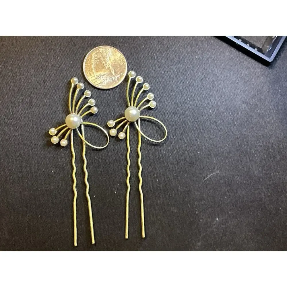 Two Gold Tone Faux Pearl Vintage Hair Pins
